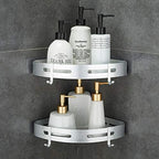 Corner Caddy Bathroom Shower Shelf Wall Mounted No Drilling 2 Tier Storage Shelves Adhesive Triangle Baskets Silver Bathroom Kitchen Storage Basket by Hoomtaook