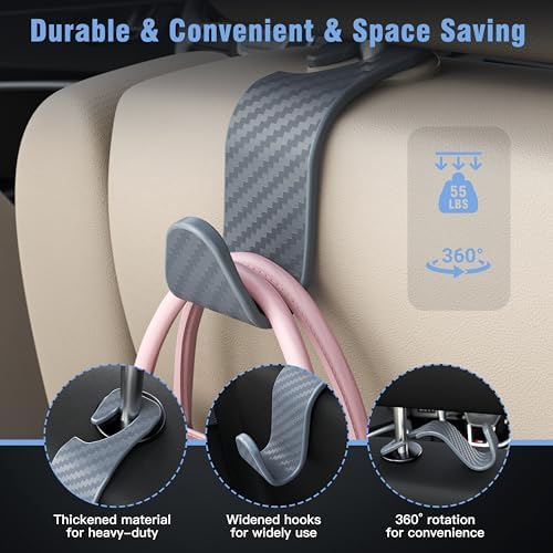4-Pack Car Headrest Hooks Holds 55lbs Seat Storage Organizer for Bags - Image 5