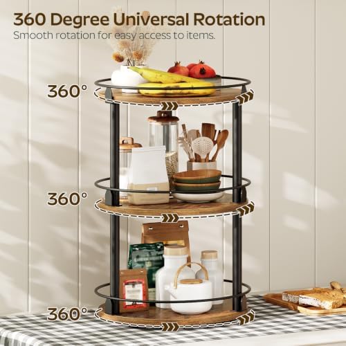 YATINEY Spice Rack, Set of 2 Lazy Susan Organizer, 3-Tier Turntable Organizer For Cabinet, Compact and Versatile, for Kitchen Countertop, Rustic Brown SR23L2BR - Image 2