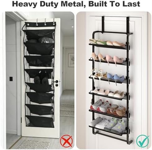 BUKFEN 6-Tier Adjustable Metal Shoe Rack, Over Door & Wall Mount Organizer - Image 6