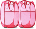 TECHMILLY Collapsible Mesh Pop Up Laundry Hamper with Sturdy Handles and Side Pocket - Portable Foldable Clothes Baskets for Dorm, Bathroom & Travel Storage (Pink, 2 Packs) by TECHMILLY