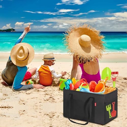 LHZK Standing Utility Tote Bag with Metal Wire Frame and the Sides Rinforced, Large Tote Bag with Handle, Reusable Grocery Bags Foldable, Beach Bag, Car Tote (Black, 18.5''x11.8''x11.5'') - Image 3