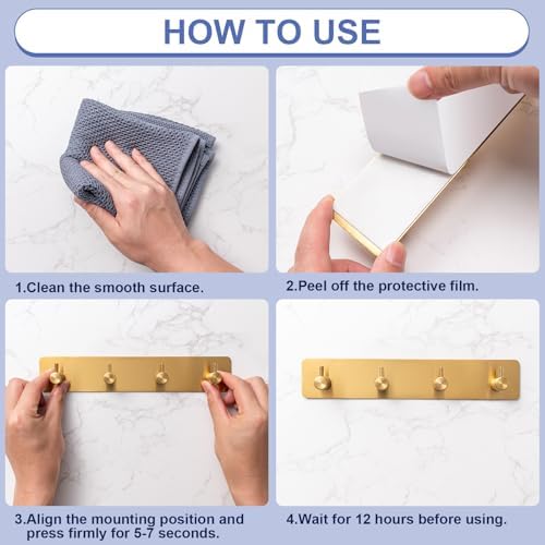 Key Holder with 4 Hooks,Adhesive Key Hanger Organizer for Wall Mount - Image 5