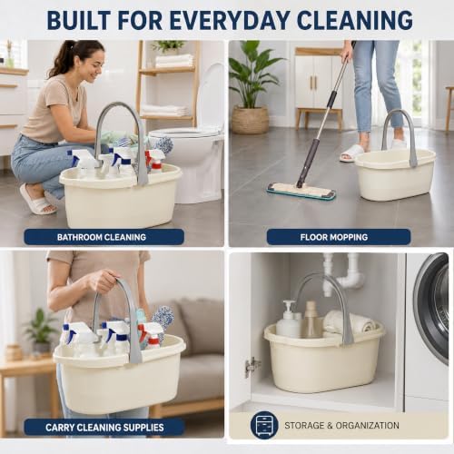 Haundry Compact Mop Bucket with Handle, Rectangular Cleaning Bucket and Caddy for Cleaning Supplies, 10L, White - Image 4