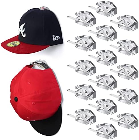 Modern JP Adhesive Hat Hooks for Wall (16-Pack) - Hat Rack for Baseball Caps, Minimalist Hat Display, Strong Hold Hat Hangers for Wall - USA Patented, Clear by ModernJP