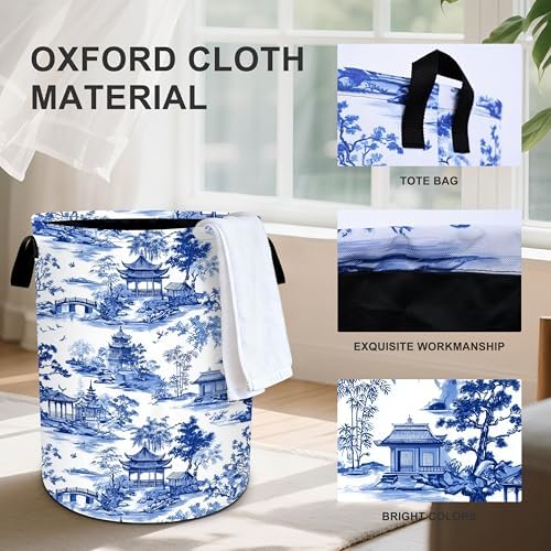 Chinoiserie Laundry Basket Storage Bin Foldable Laundry Hamper Clothes Storage Bucket Organizer 19.6x15.7 Inch For Laundry Room/Bedroom/Bathroom - Image 3