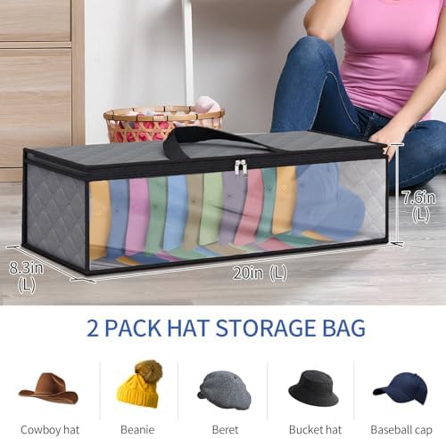 Fixwal Hat Storage Bags 2 Pack Baseball Caps Organizer Rack Holds 20 Hats - Image 2
