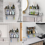 FLOLXNB Over The Toilet Storage Shelf, 2-Tier Bathroom Storage Organizer Upgrade Punch-Free Toliet Storage Shelf, Home Storage Rack with Hooks Shelf,Black - Image 6