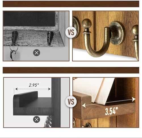 Rebee Vision Acacia Wood Key Holder Wall Mount with Shelf Home Decor, Brown - Image 5