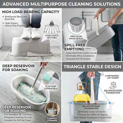 Haundry Compact Mop Bucket with Handle, Rectangular Cleaning Bucket and Caddy for Cleaning Supplies, 10L, Grey - Image 3