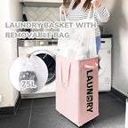 CHICVITA 75L Laundry Hamper with Wheels 2-Pack, Wash Bags, Pink - Image 4