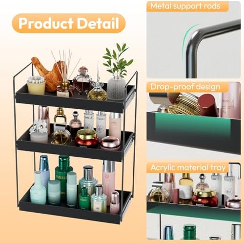 NPPLUS 3 Tier Bathroom Counter Organizer Matte Black Acrylic Tray - Image 3