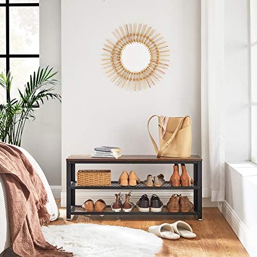 VASAGLE 3-Tier Shoe Rack, Storage Bench with Metal Mesh Shelves and Seat - Image 4
