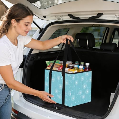Trunk Organizer Collapsible Car Organizer with Handle Car Storage Box Bin for Groceries SUV Utility Tote Bag Portable Vehicle Container Bright Blue Dandelion Heart - Image 7