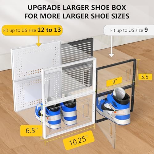 12 Pack XX-Large Stackable Clear Plastic Shoe Storage Box Organizer, White - Image 4