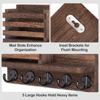 Lwenki Key Holder for Wall – Decorative Wooden Mail Holder and Key Shelf with Mounting Hardware, Installation Guide – Paulownia Wood with Metal Key Hooks (Brown, Large - 11.8inch) - Image 3