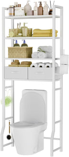 Simple Trending 4 Tier Over The Toilet Storage with Drawers, Heavy Duty Bathroom Stand Organizer Metal Shelves for Laundry, White by SimpleTrending