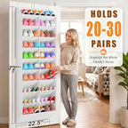 UVIAHOMI 20-30 Pairs Over the Door Shoe Organizer, Breathable Pockets Hanging Shoe Storage for Closet, 10-Tier Door Shoes Rack, Handing Shoes Holder Fit All the Family's Sneakers, Boots, Heels, White - Image 2