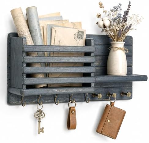 Rebee Vision Key Holder Wall Mount with Mail Slot for Entryway, Royal Blue by REBEEVISION