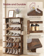 VASAGLE 7-Tier Vertical Shoe Rack, Narrow Shoe Storage Organizer with Hooks - Image 5