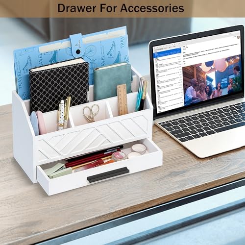 dreampossible Wood Desk Organizer and Accessories with Drawer, Bill Mail Organizer and File Mail Holder for Office Supplies, Modern Desk Accessories & Workspace Organizers for Desk Organization - Image 2