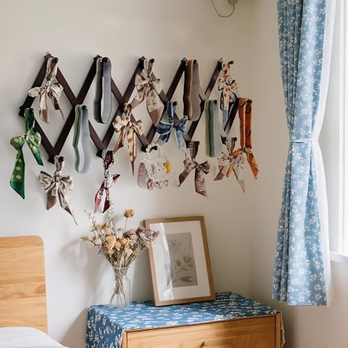 SKOLOO Accordion Wall Hanger with 16 Hooks, Modern Expandable Coat Rack Hat Rack for Wall, Solid Wooden, Cherry Red - Image 3