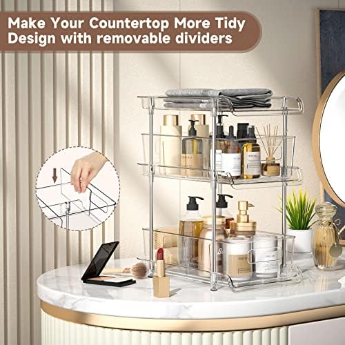 3 Tier Clear Bathroom Organizer with Dividers, Multi-Purpose Pull-Out Pantry Organization and Storage, Under Sink Closet Organizers and Storage, Vanity Skincare Cosmetic Organizer Medicine Bins - Image 4