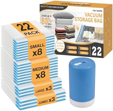Travel Vacuum Storage Bags with Rechargeable Cordless USB Pump, 22 Combo by CozyEssential