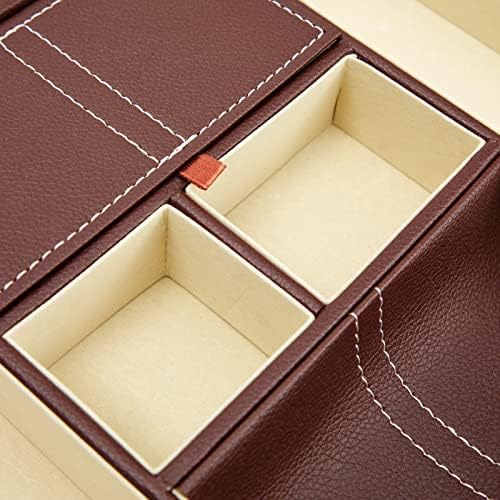 Juvale Rectangular Catchall Tray - 6-Compartment Nightstand Organizer - Polished Key Bowl - Portable Drawer Organizer - Brown Faux Leather - Image 6