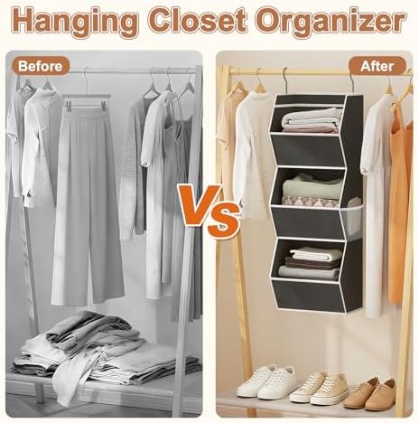 Hanging Closet Organizer Collapsible Bedroom Closet Organization, 3 Shelf | Closet Organizers and Storage Hanging with Mesh Pocket for Clothes, Closet Hanging Organizers and Storage for Wardrobe, Black - Image 6