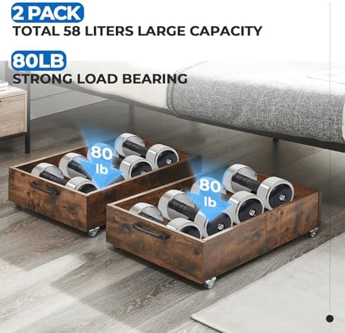 TIOPGHAD 2-Pack Under Bed Storage Drawers Organizer with Wheels, Brown - Image 3