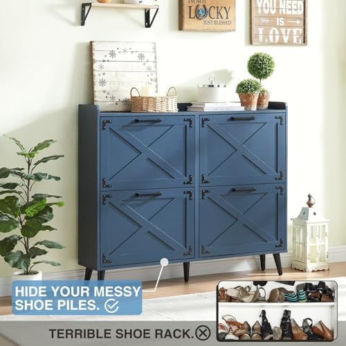 Barnyatoh Farmhouse Shoe Storage Cabinet,Shoe Organizer with 4 Flip Drawers - Image 3
