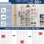 Mavivegue 9 Tiers Shoe Rack Tall Shoe Organizer Shoe Storage 50-55 Pairs Vertical Shoe Shelf Large Shoe Rack Organizer Stackable Shoe Racks for Entryway, Closet, Garage, Bedroom,Cloakroom - White - Image 5