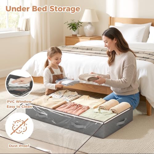 Budding Joy 95L Under Bed Storage Containers, 6 Pack Storage Bins, Grey | Foldable underbed storage bins for linen sheets, blanket, clothing, comforter, sweaters, pillows, wrapping paper - Image 2