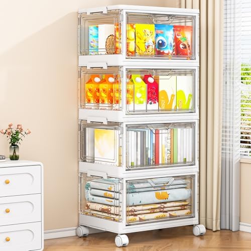 Kmiectse Clear Storage Bins with Lids - 4 Tier 32qt Plastic Stackable Bins by Kmiectse