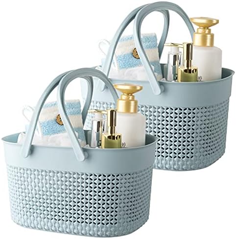 rejomiik 2 Pack Plastic Shower Caddy Basket, Portable Organizer Storage Tote with Handles Toiletry Bag Bin Box for Bathroom, College Dorm Room Essentials, Kitchen, Camp, Gym, Blue by rejomiik