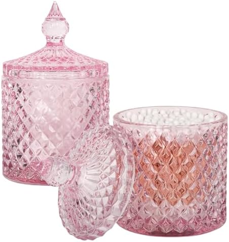 2 Pack Qtip Holder Apothecary Jars with Lid, Thick Glass, Pink by rejomiik