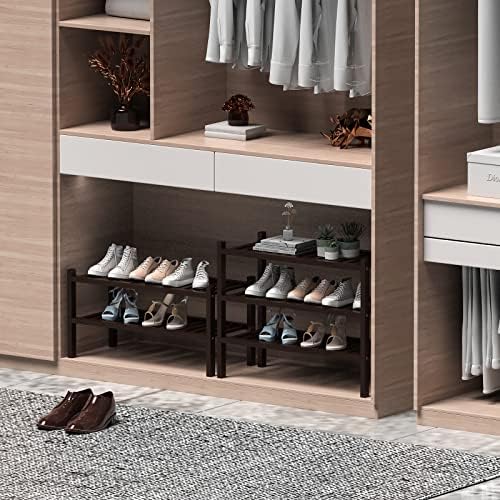 ROMGUAR CRAFT 3 Tier (Thick) Bamboo Shoe Rack for Closet Free Standing Wood Shoe Shelf for Entryway Small Space Stackable 27"x12"x21" (Black Brown) - Image 3