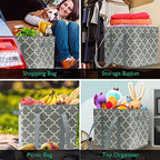 Reusable Grocery Bags 4-Pack Foldable Washable Large Storage Basket, Grey - Image 2