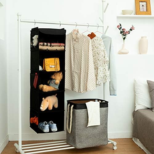 BrilliantJo 2 Pack Hanging Closet Organizer, 5 Shelves Hanging Storage with 6 Side Pockets for Clothes Shoes, 43"x12"x12"(Black) - Image 2