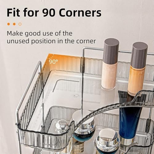 INVSSENE Corner Bathroom Countertop Organizer, 2 Tiers Vanity Trays for Counter, Makeup Organizers, Perfume Tray, Kitchen Spice Rack, Smoky Gray - Image 4