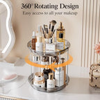 Delamu 2 Tier Rotating Makeup Organizer for Vanity, Skincare Organizer for Bathroom Counter, Spinning Perfume Organizer Cosmetic Holder with Large Capacity, Grey - Image 2