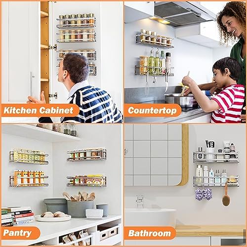 Bunoxea Spice Rack Wall Mounted 2 Pack, Silver,For Spice Jars & Seasonings - Image 7