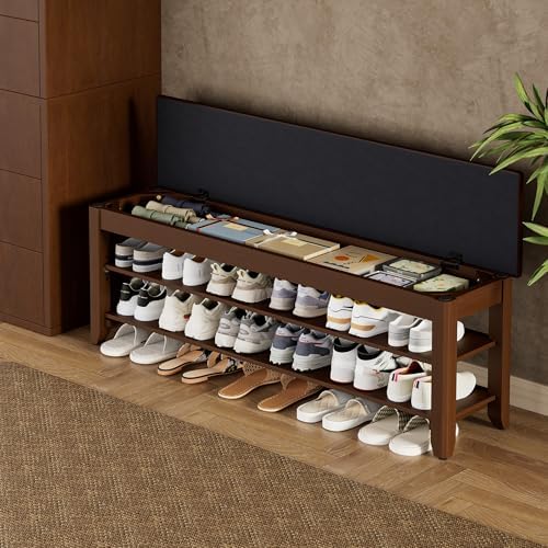 Homleke 47.2" Wide Solid Wood Shoe Rack Bench with Flip-Top Storage - Image 2