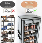 VTRIN Vertical Narrow Shoe Rack Organizer Tall Shoe Rack for Closet Entryway 10 Tier Non-Woven Cover Shoe Shelf Holds 20-22 Pairs Free Standing Shoe Storage Cabinet with Dustproof Cover, Grey - Image 6