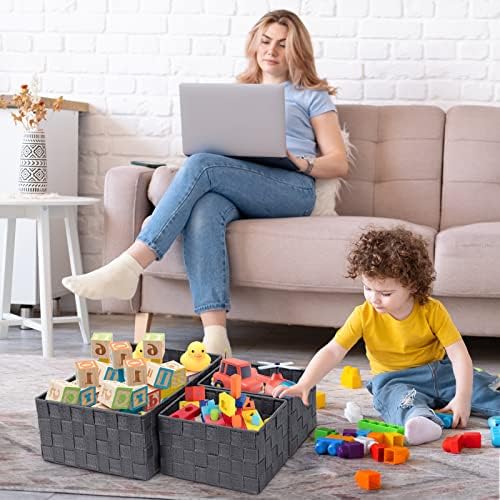 Posprica Woven Storage Baskets for Organizing 6 Pack, Large&Small Storage Cube Bins Set for Bathroom, Storage Boxes Container for Drawer, Closet, Shelf, Dresser, Dark Grey - Image 6