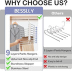 Upgrade 9 Layers Pants Hangers Space Saving, 4 Pack Pant Hangers Organizer Multifunctional Pants Rack Space Saver Closet Organizers and Storage Hangers for Pants Jeans Leggings Skirts, Snowy White | Metal Space Saving Hangers Multi-Layer Multifunctiona... - Image 2