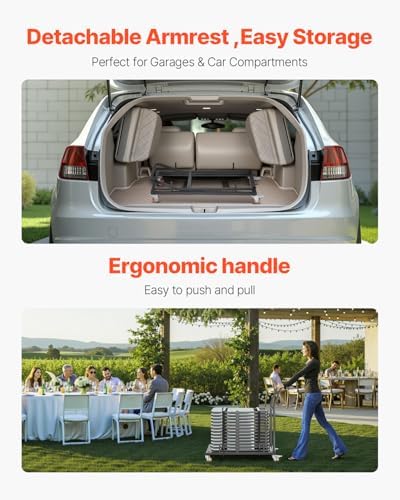 VEVOR Folding Chair Rack, 300 LBS Capacity, L-Shape Horizontal Placement Chair Cart for 25 Chairs, Heavy-Duty Metal Chair Storage Dolly with Rubber Wheels and Holders, Large Chair Holder, Matte Black - Image 5