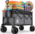 Navatiee 330Lbs Collapsible Folding Wagon, Beach Wagon Cart Heavy Duty Foldable with Big Wheels, Utility Grocery Wagon with 165L Large Capacity for Camping Garden Sports, Gray by Navatiee