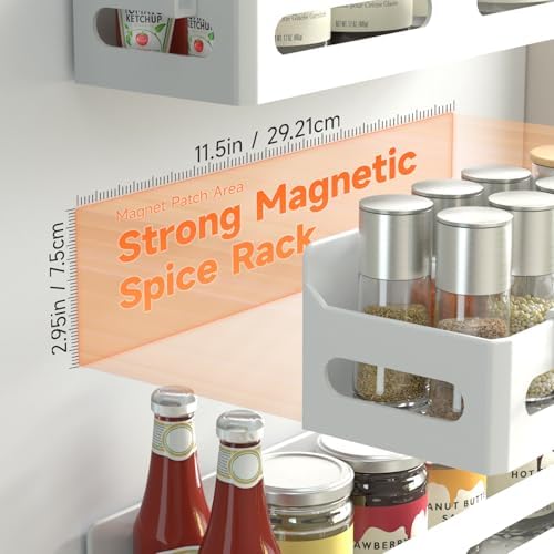 Sevenblue 4-Pack Magnetic Spice Rack for Refrigerator with Hooks, White - Image 2